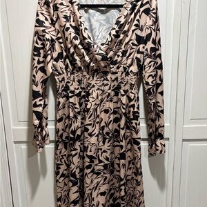 SHEIN Black and Cream Floral Long Sleeve Dress Size Large